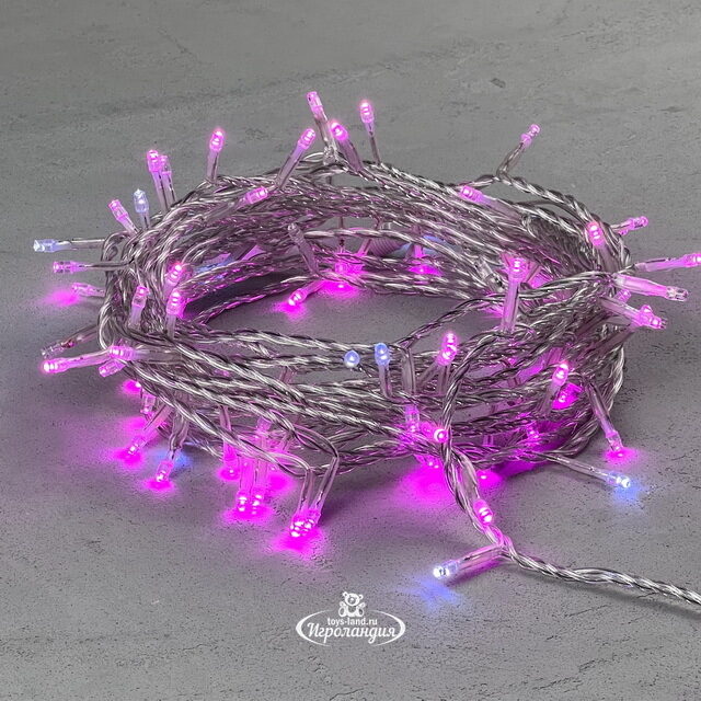 Светодиодная гирлянда 24V Quality Light 100 розовых LED ламп 10 м, с мерцанием, прозрачный ПВХ, соединяемая, IP44 BEAUTY LED