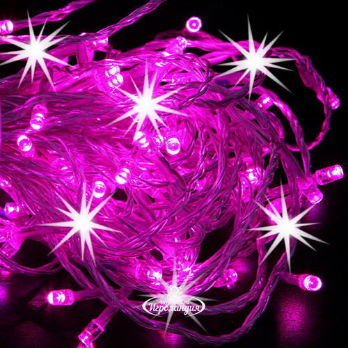 Светодиодная гирлянда 24V Quality Light 100 розовых LED ламп 10 м, с мерцанием, прозрачный ПВХ, соединяемая, IP44 BEAUTY LED
