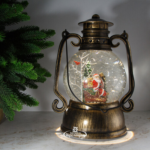 Новогодний фонарик - снежный шар Winter's Tale: Санта 28 см, LED подсветка, на батарейках Peha