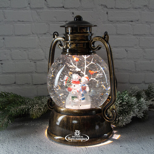 Новогодний фонарик - снежный шар Winter's Tale: Снеговички 28 см, LED подсветка, на батарейках Peha