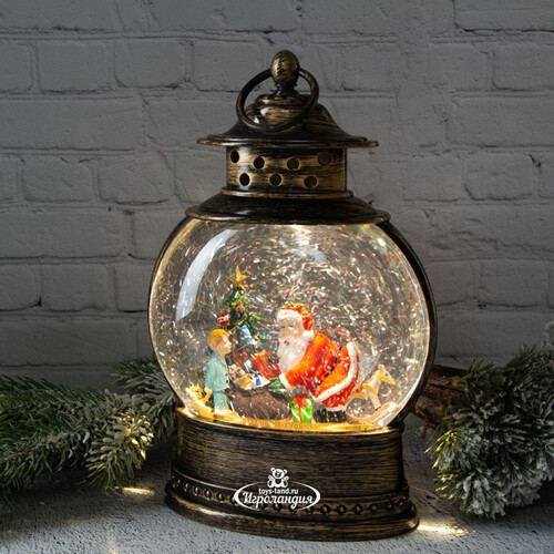 Новогодний фонарик - снежный шар Встреча под ёлочкой 28 см, LED подсветка, на батарейках Peha