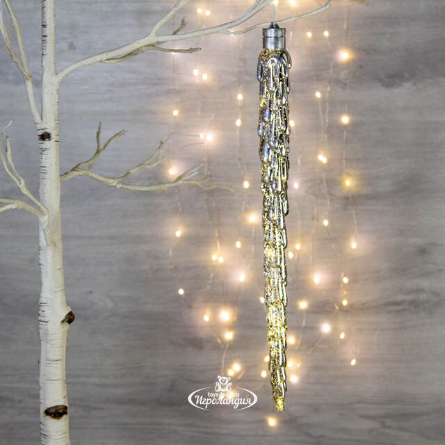 Светящееся новогоднее украшение Сосулька Космо Silver 45 см, 10 теплых белых LED ламп, на батарейках Peha