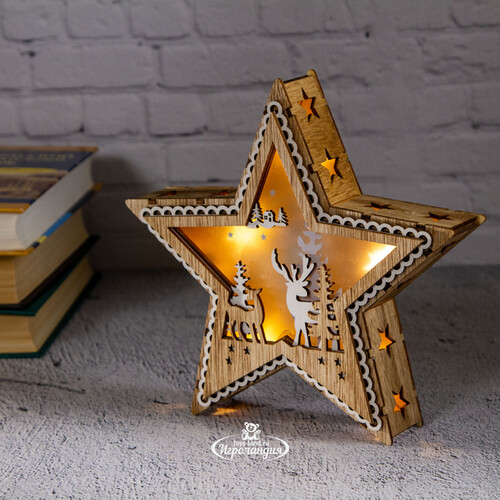 Новогодний светильник Звезда - Встреча двух сердец 21 см на батарейках, 5 LED ламп Peha