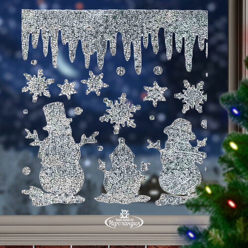 Наклейки для окна Ледяное Чудо - Снеговики и снежинки 31*32 см Peha
