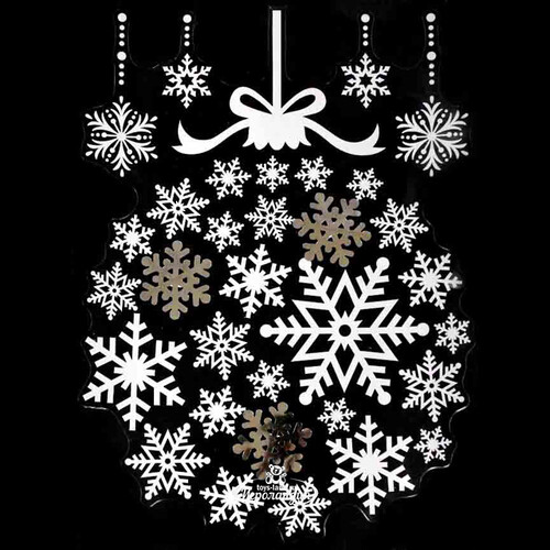 Новогодняя наклейка на окно Хоровод Снежинок 40*29 см Peha