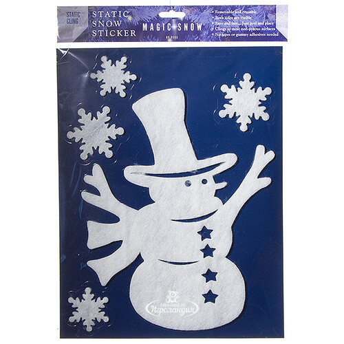 Многоразовые новогодние наклейки Снеговик в Высоком Цилиндре 40*30 см Peha