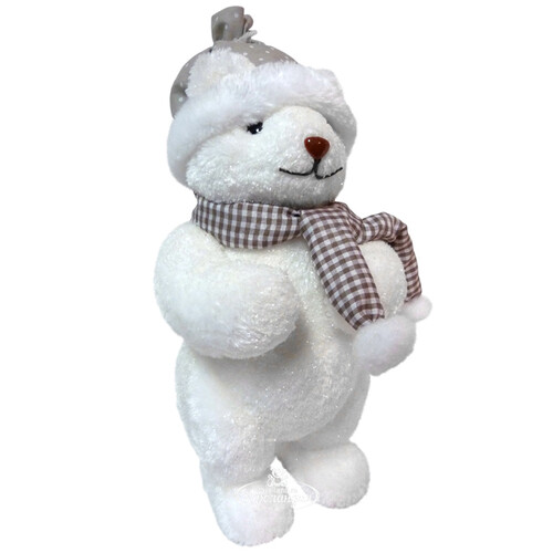 Декоративная фигура Белоснежный Мишка в клетчатом шарфике 22 см Peha
