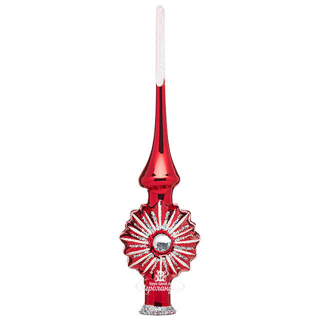 Верхушка Звёздная 28 см красная с серебром, стекло Фабрика Елочка