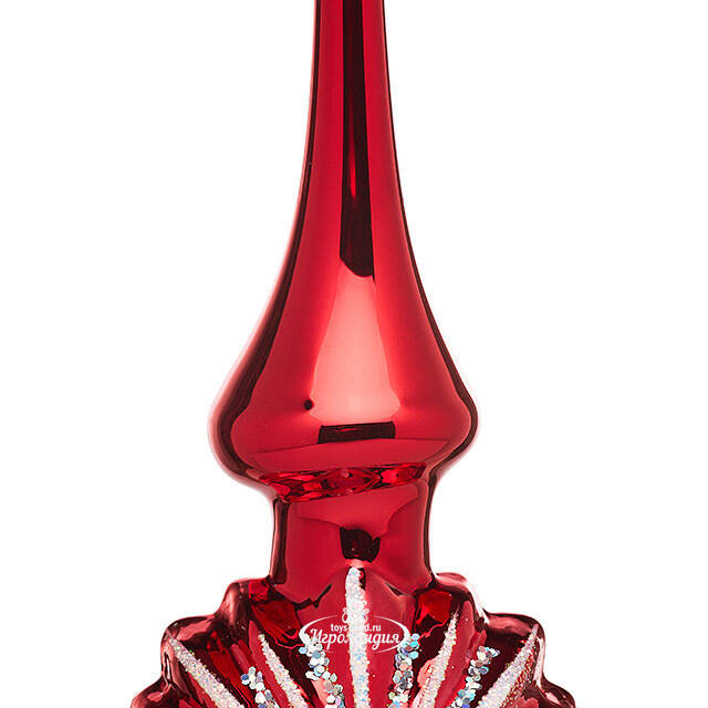 Верхушка Звёздная 28 см красная с серебром, стекло Фабрика Елочка