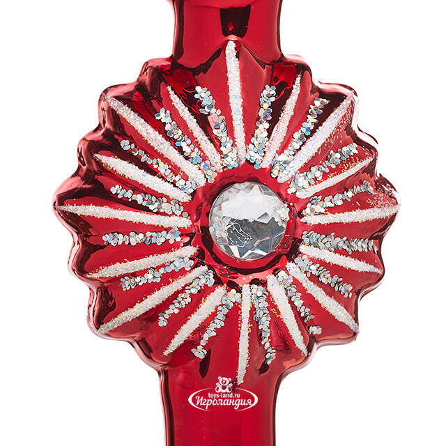 Верхушка Звёздная 28 см красная с серебром, стекло Фабрика Елочка