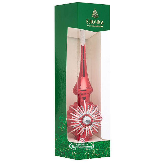 Верхушка Звёздная 28 см красная с серебром, стекло Фабрика Елочка