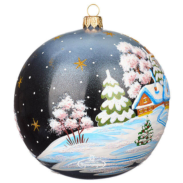 Стеклянный елочный шар Рождественская ночь 11 см черный Фабрика Елочка