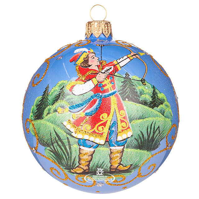 Набор стеклянных елочных шаров Царевна-Лягушка 8 см, голубой, 4 шт Фабрика Елочка