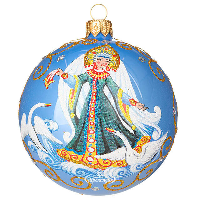 Набор стеклянных елочных шаров Царевна-Лягушка 8 см, голубой, 4 шт Фабрика Елочка