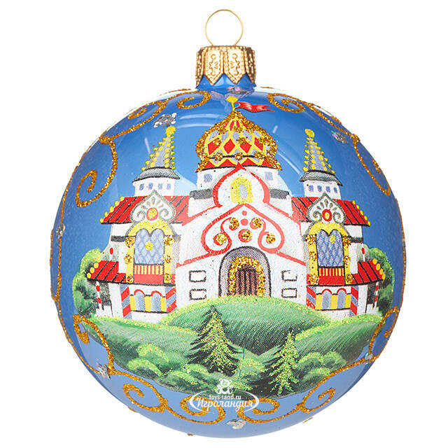 Набор стеклянных елочных шаров Царевна-Лягушка 8 см, голубой, 4 шт Фабрика Елочка