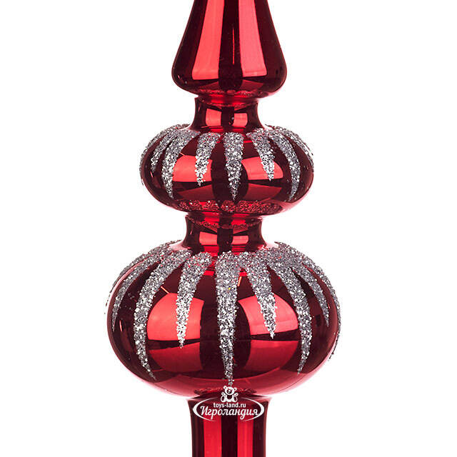 Верхушка Капель 26 см красно-серебряная, стекло Фабрика Елочка