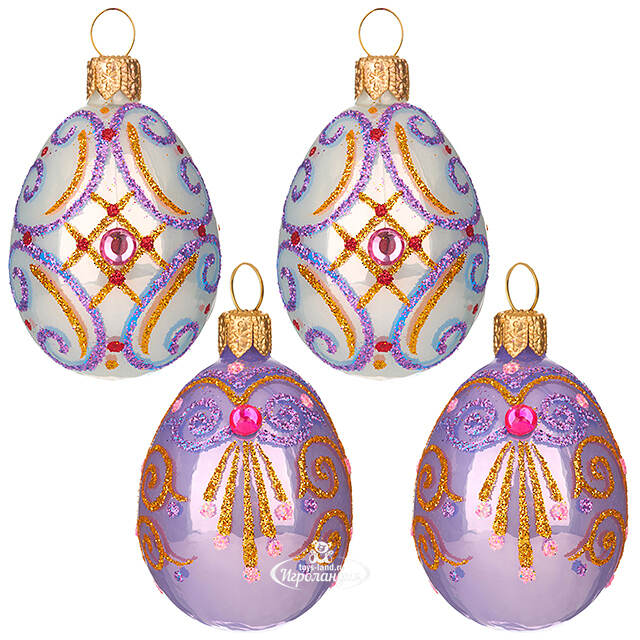 Набор стеклянных елочных игрушек Пасхальный сувенир 4 шт фиолетовый Фабрика Елочка