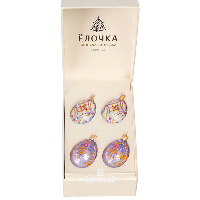 Набор стеклянных елочных игрушек Пасхальный сувенир 4 шт фиолетовый Фабрика Елочка