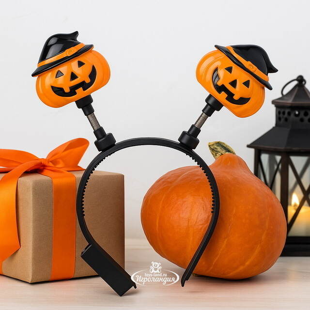 Светящийся ободок на Хэллоуин - Тыковки 13 см, 4 RGB LED лампы, на батарейках Koopman