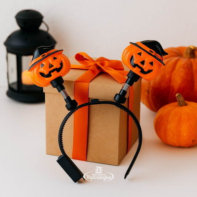 Светящийся ободок на Хэллоуин - Тыковки 13 см, 4 RGB LED лампы, на батарейках Koopman
