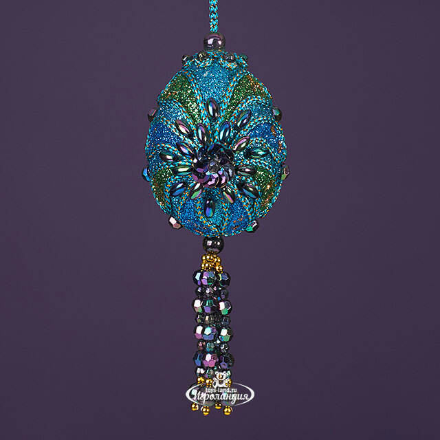 Елочная игрушка Лазуритовые Сокровища - цветок Фаберже 7 см, подвеска Kurts Adler