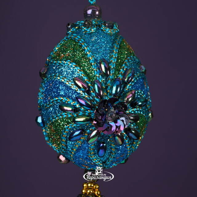 Елочная игрушка Лазуритовые Сокровища - цветок Фаберже 7 см, подвеска Kurts Adler