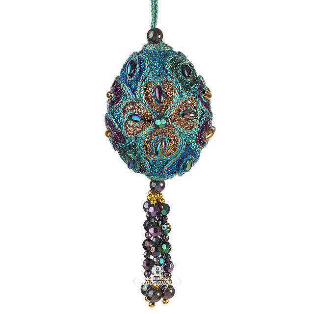 Елочная игрушка Лазуритовые Сокровища - четырехлистник Фаберже 7 см, подвеска Kurts Adler