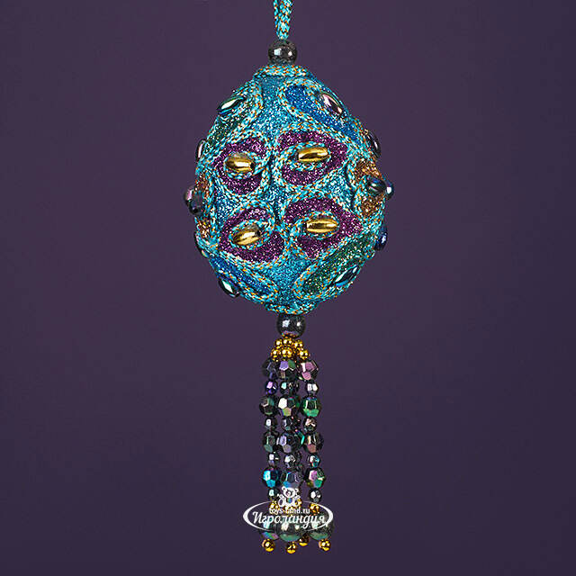 Елочная игрушка Лазуритовые Сокровища - четырехлистник Фаберже 7 см, подвеска Kurts Adler