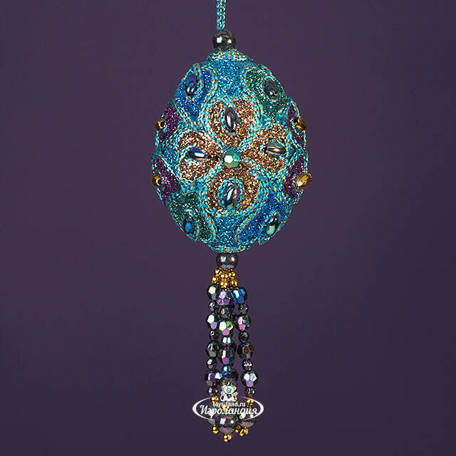 Елочная игрушка Лазуритовые Сокровища - четырехлистник Фаберже 7 см, подвеска Kurts Adler