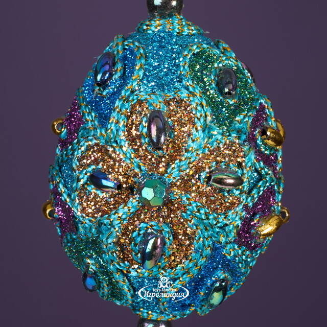 Елочная игрушка Лазуритовые Сокровища - четырехлистник Фаберже 7 см, подвеска Kurts Adler