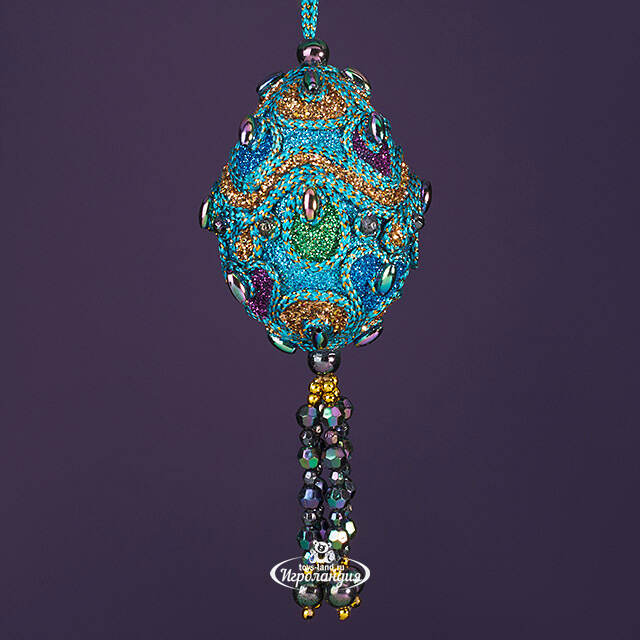 Елочная игрушка Лазуритовые Сокровища - волна Фаберже 7 см, подвеска Kurts Adler