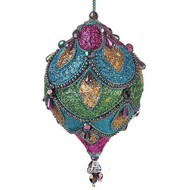 Винтажная елочная игрушка Шар - Павлиньи грезы 13 см, подвеска Kurts Adler