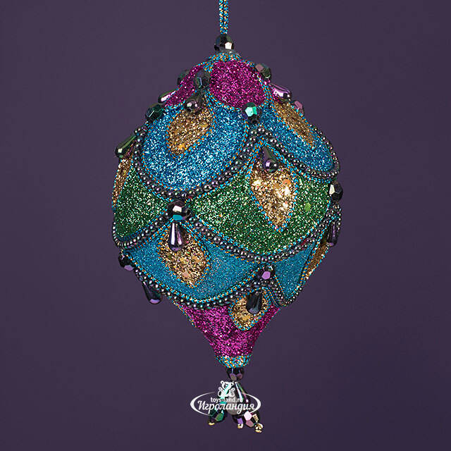 Винтажная елочная игрушка Шар - Павлиньи грезы 13 см, подвеска Kurts Adler