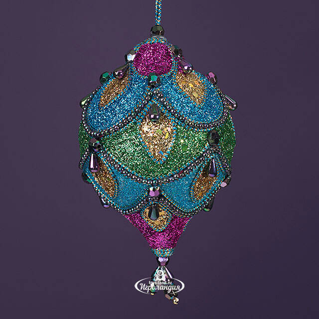 Винтажная елочная игрушка Шар - Павлиньи грезы 13 см, подвеска Kurts Adler