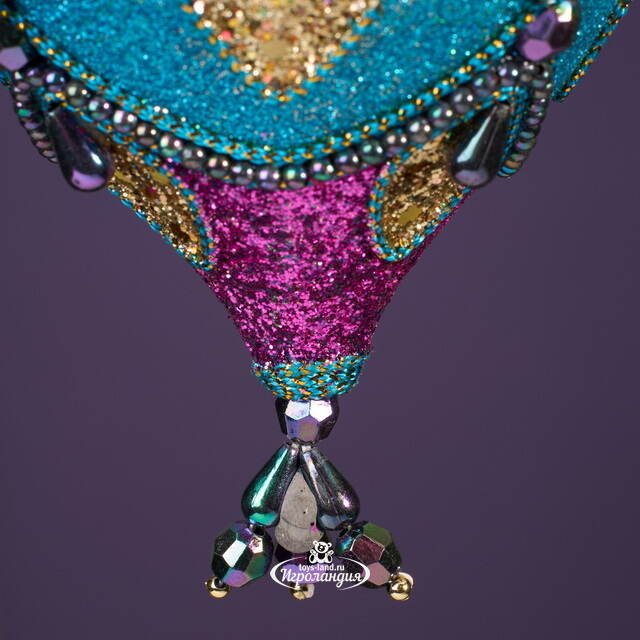 Винтажная елочная игрушка Шар - Павлиньи грезы 13 см, подвеска Kurts Adler