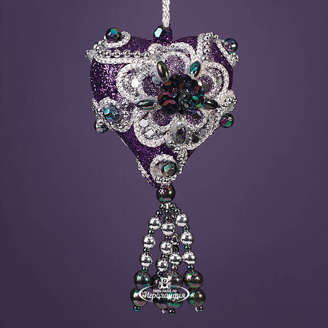 Винтажная елочная игрушка Сердце - Royal Purpurra 10 см, подвеска Kurts Adler