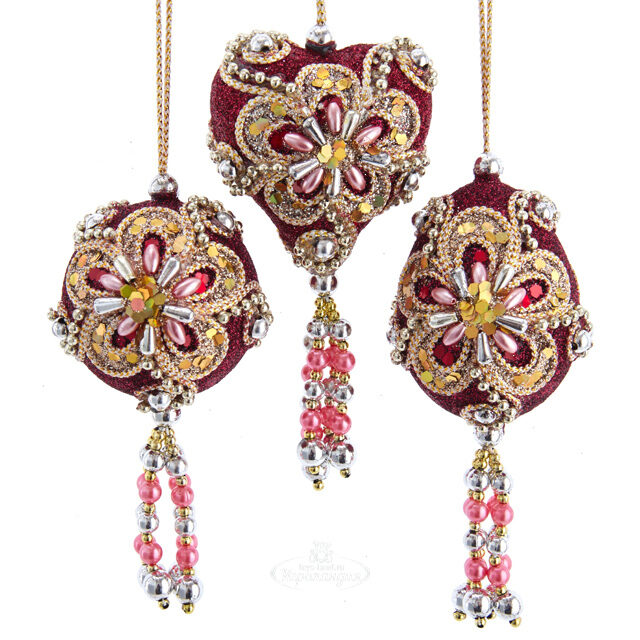 Винтажная елочная игрушка Royal Burgundy - Pink Poesy 10 см, подвеска Kurts Adler (Куртс Адлер)