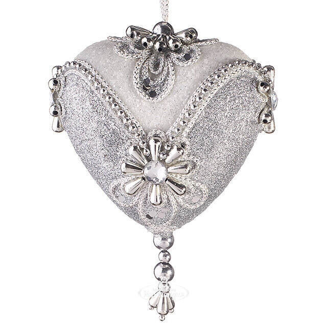Винтажная елочная игрушка Сердце Sinfonia Argento 15 см, подвеска Kurts Adler