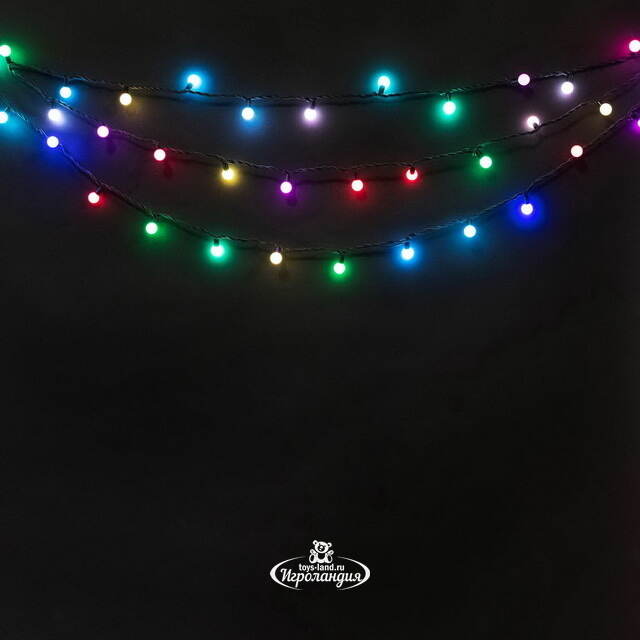 Светодиодная гирлянда Мультишарики 13 мм 100 RGB LED ламп 10 м, черный ПВХ, соединяемая, IP44 BEAUTY LED