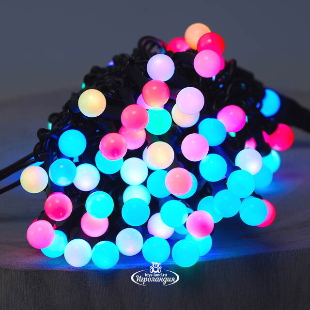 Светодиодная гирлянда Мультишарики 13 мм 100 RGB LED ламп 10 м, черный ПВХ, соединяемая, IP44 BEAUTY LED