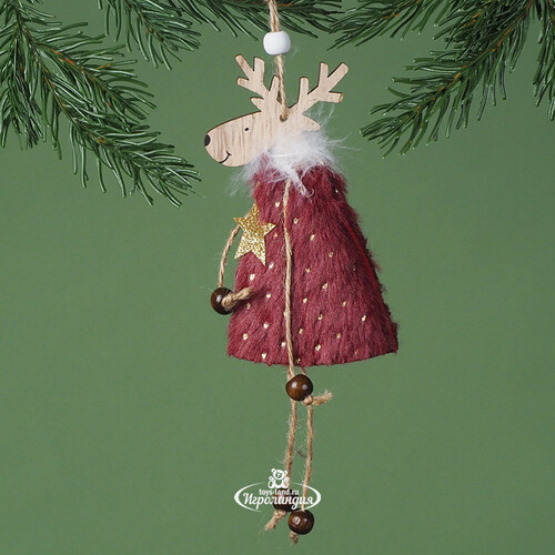 Елочное украшение Олень Нэсси в бордовой шубке 17 см, подвеска Due Esse Christmas