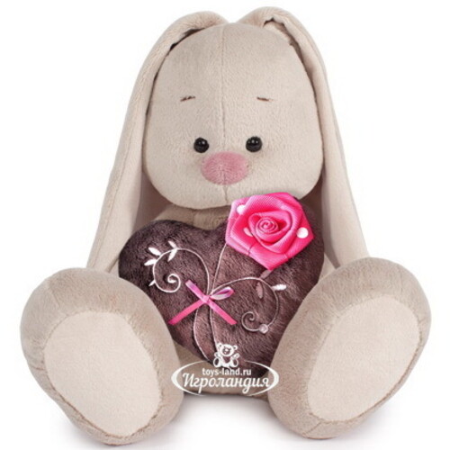 Мягкая игрушка Зайка Ми с коричневым сердечком с розочкой 18 см коллекция Город Budi Basa