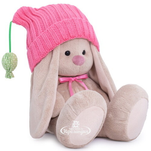 Мягкая игрушка Зайка Ми в розовой шапочке с помпонами 23 см коллекция Город Budi Basa