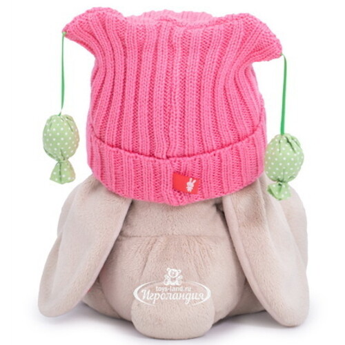 Мягкая игрушка Зайка Ми в розовой шапочке с помпонами 18 см коллекция Город Budi Basa