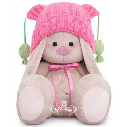Мягкая игрушка Зайка Ми в розовой шапочке с помпонами 23 см коллекция Город Budi Basa