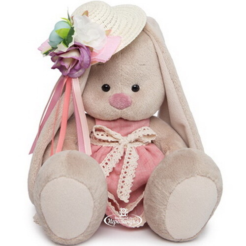Мягкая игрушка Зайка Ми в бледно-розовом платье и шляпке с цветами 23 см коллекция Город Budi Basa