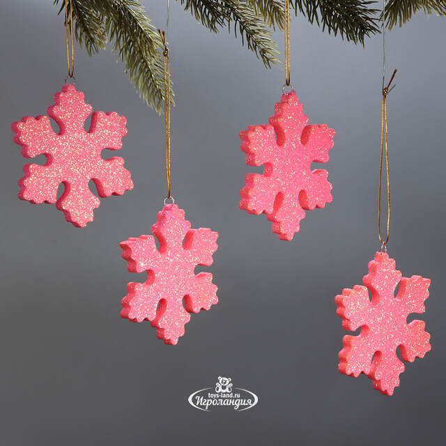 Елочная игрушка Снежинка Облако 10 см розовая, 4 шт, пеноплекс МанузинЪ