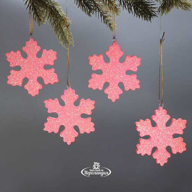 Елочная игрушка Снежинка Облако 10 см розовая, 4 шт, пеноплекс МанузинЪ