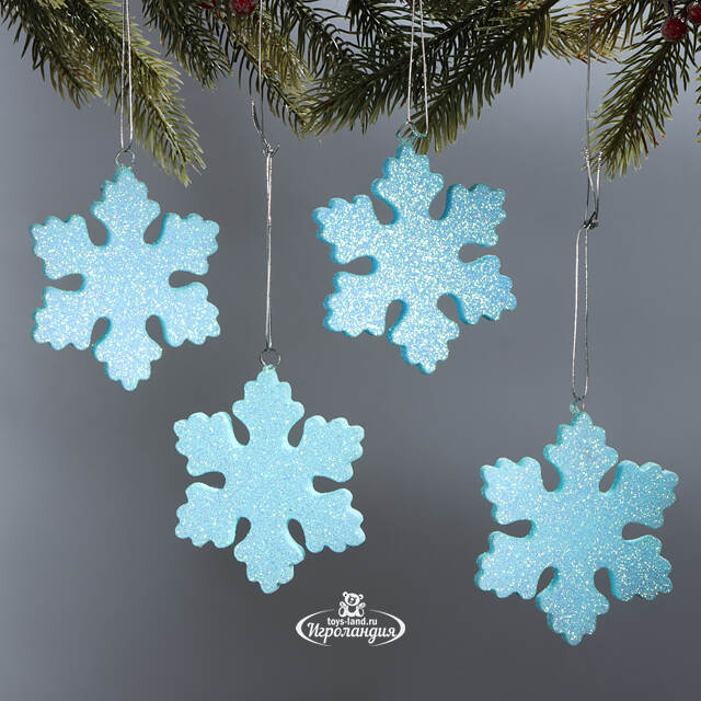 Елочная игрушка Снежинка Облако 10 см голубая, 4 шт, пеноплекс МанузинЪ