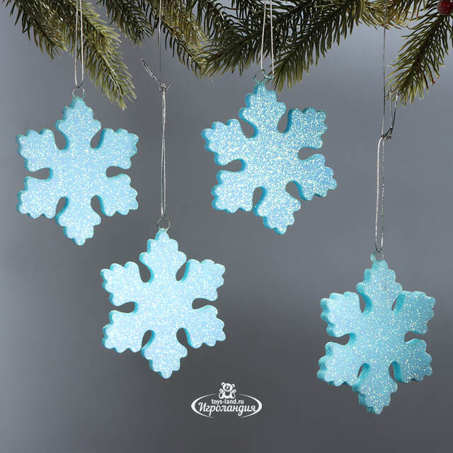 Елочная игрушка Снежинка Облако 10 см голубая, 4 шт, пеноплекс МанузинЪ